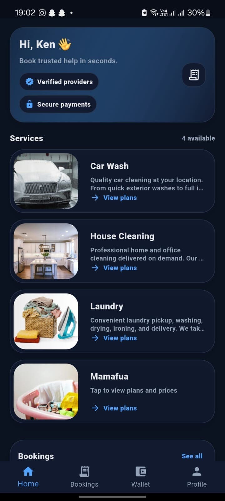 Dazzles customer app home screen